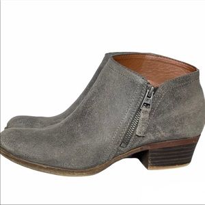 Lucky Brand | Brielley Ankle Bootie Suede Asymmetrical Distressed Gray